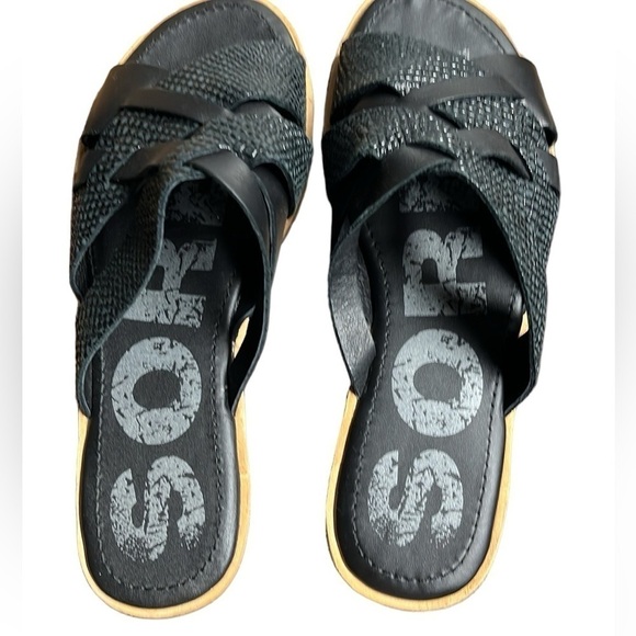 SOREL Ella Leather Upper Sandal / Slide Women's Size 6.5 black - Picture 1 of 6